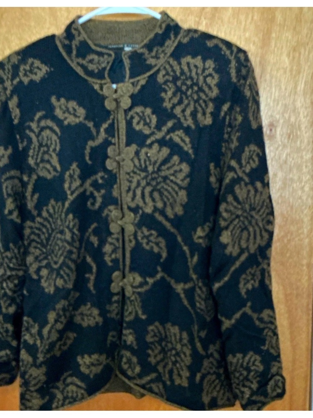 Peruvian Connection Black and Brown Floral Knit Blazer